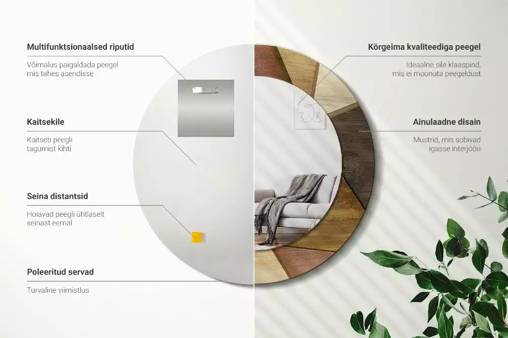 Lustro ścienne dekoracyjne w kształcie okręgu z geometrycznym motywem i ramą z drewna 3D