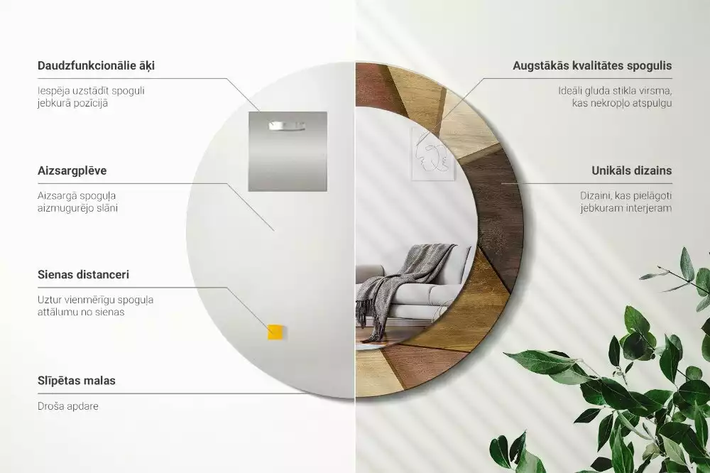 Lustro ścienne dekoracyjne w kształcie okręgu z geometrycznym motywem i ramą z drewna 3D