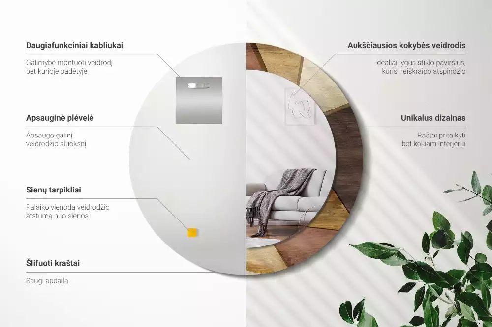 Lustro ścienne dekoracyjne w kształcie okręgu z geometrycznym motywem i ramą z drewna 3D