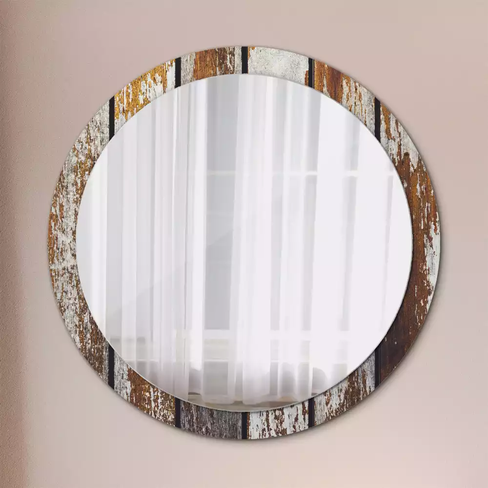 Lustro ramka z nadrukiem okrągłe Ciemne drewno vintage