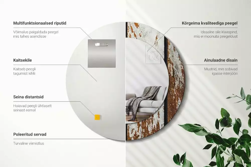 Lustro ramka z nadrukiem okrągłe Ciemne drewno vintage