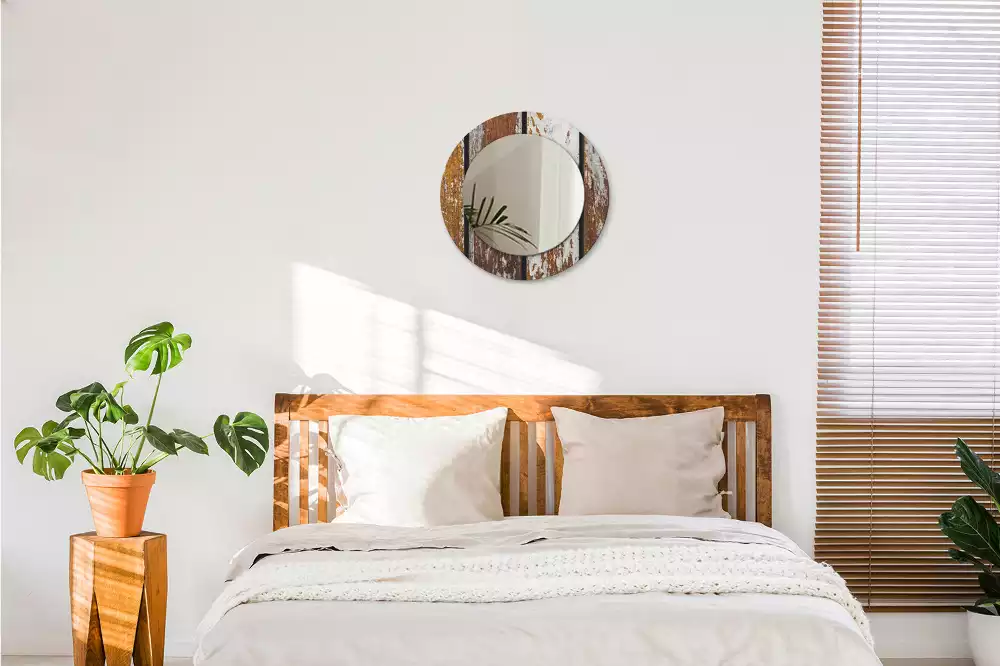 Lustro ramka z nadrukiem okrągłe Ciemne drewno vintage