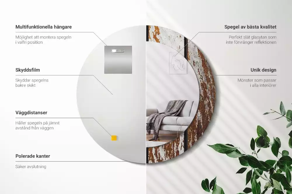 Lustro ramka z nadrukiem okrągłe Ciemne drewno vintage