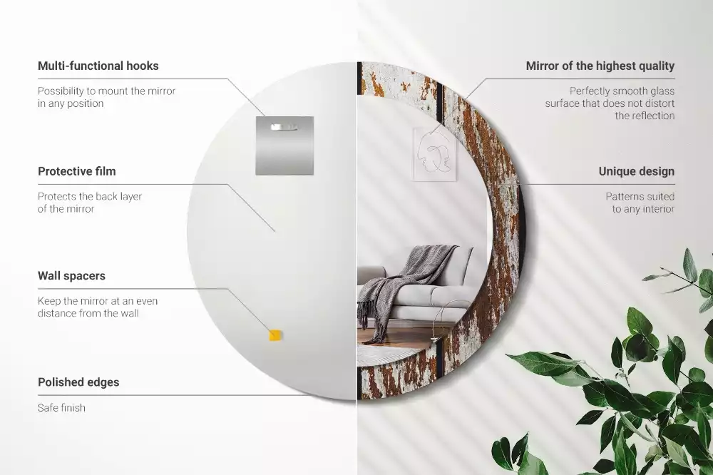 Lustro ramka z nadrukiem okrągłe Ciemne drewno vintage