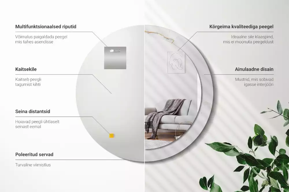 Lustro z drukowaną ramką w białym marmurkowym wzorze