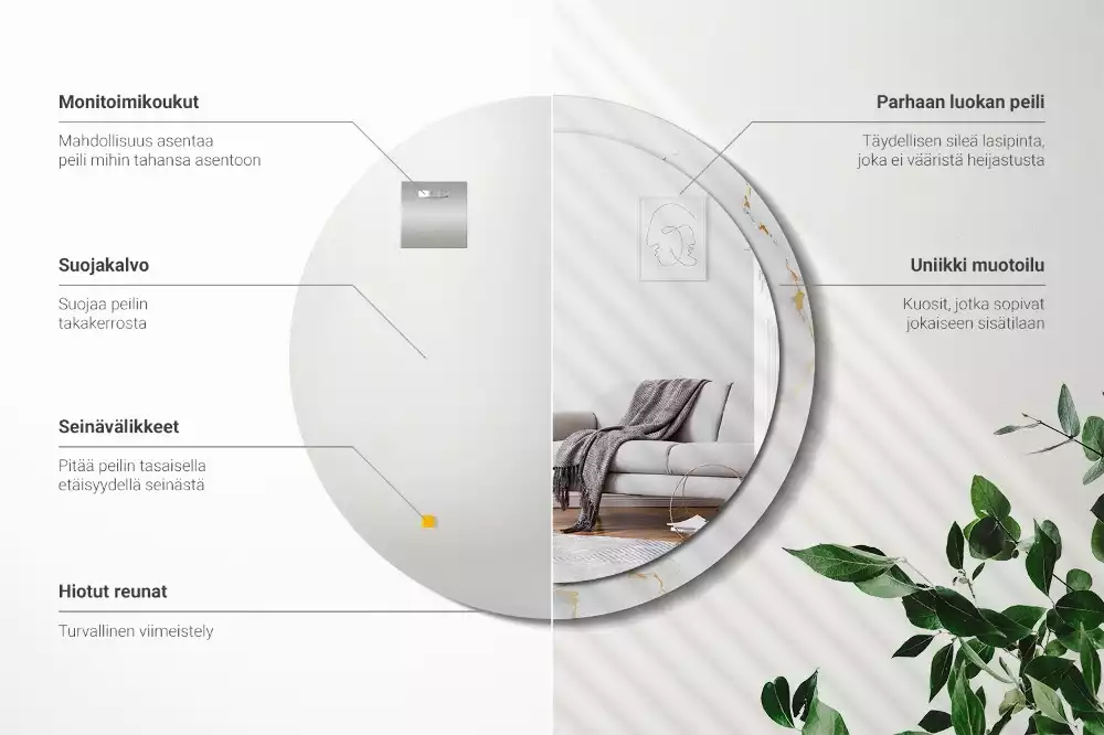 Lustro z drukowaną ramką w białym marmurkowym wzorze