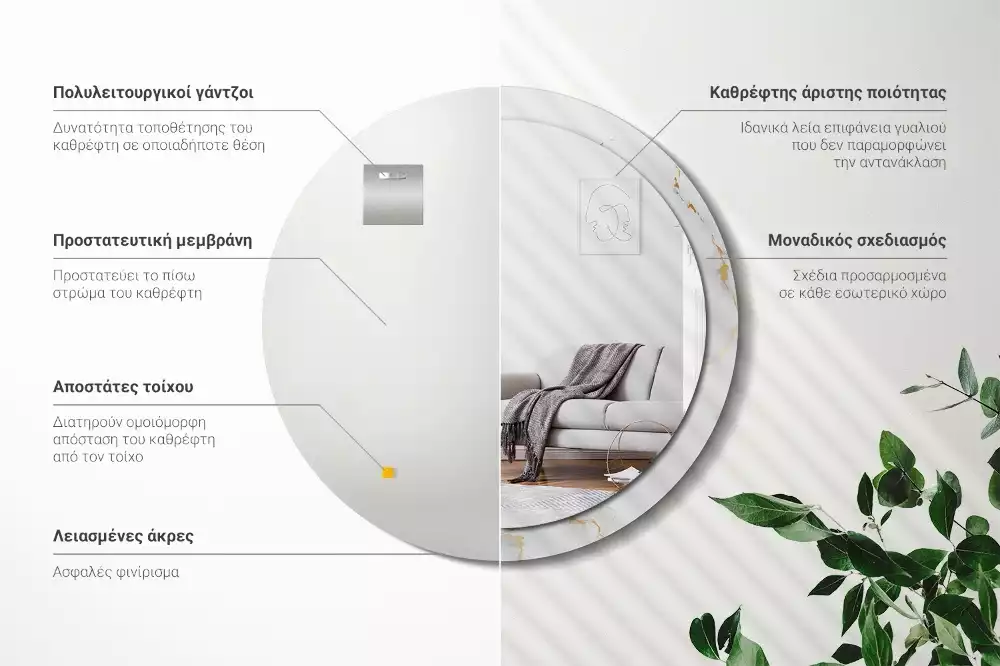 Lustro z drukowaną ramką w białym marmurkowym wzorze