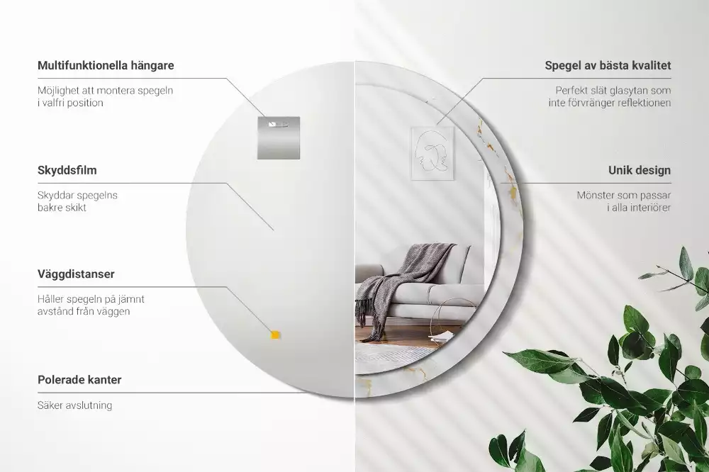 Lustro z drukowaną ramką w białym marmurkowym wzorze