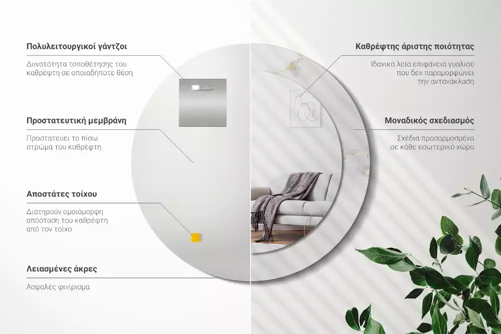 Lustro z drukowaną ramką w białym marmurkowym wzorze