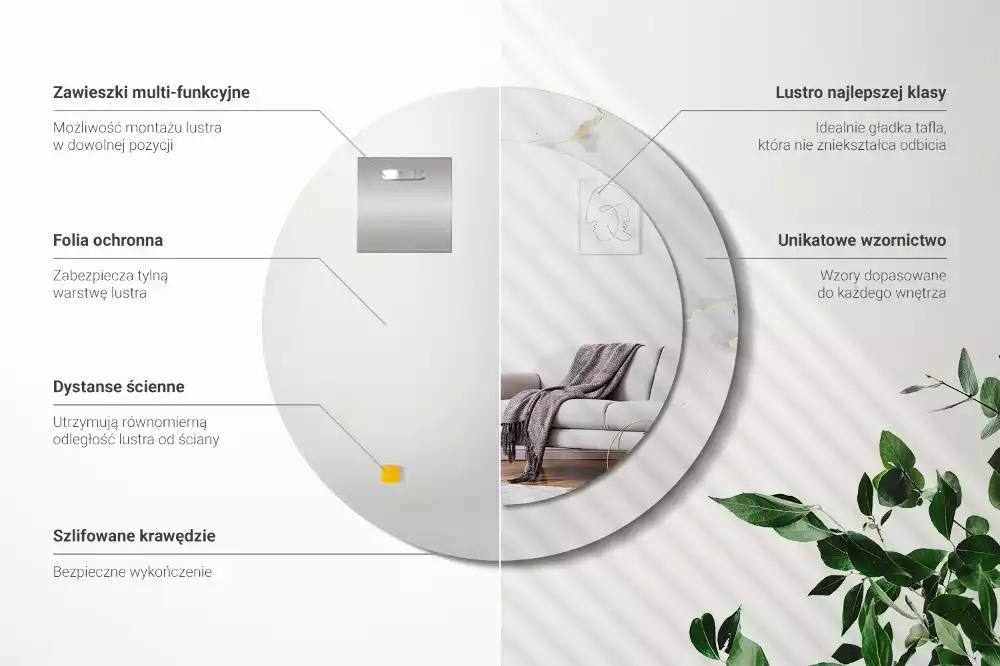 Lustro z drukowaną ramką w białym marmurkowym wzorze