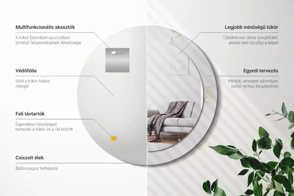 Lustro z drukowaną ramką w białym marmurkowym wzorze