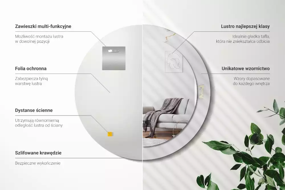 Lustro z drukowaną ramką w białym marmurkowym wzorze