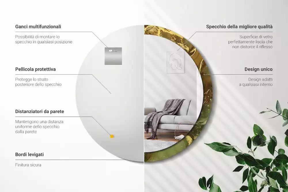 Lustro w ramie z metalicznym nadrukiem przedstawiającym okrągłe wiry