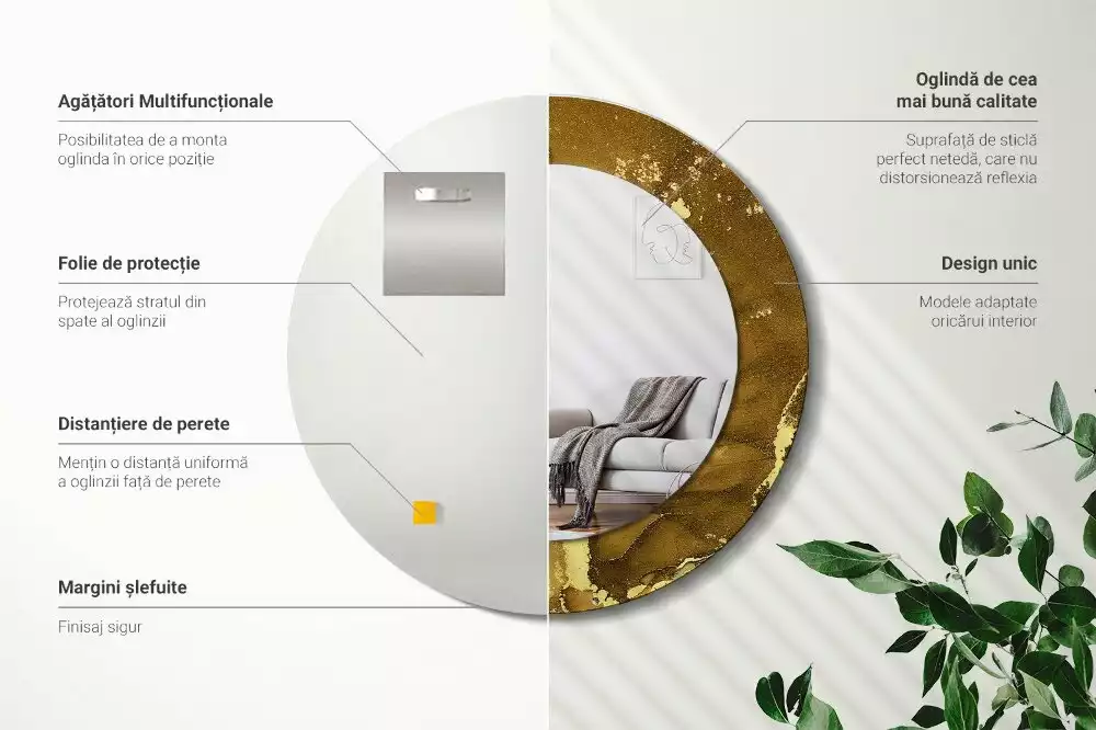 Lustro w ramie z metalicznym nadrukiem przedstawiającym okrągłe wiry