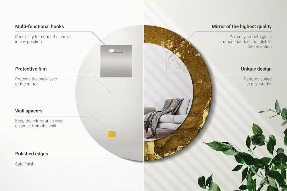 Lustro w ramie z metalicznym nadrukiem przedstawiającym okrągłe wiry