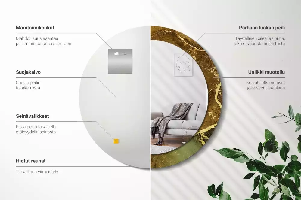 Lustro w ramie z metalicznym nadrukiem przedstawiającym okrągłe wiry