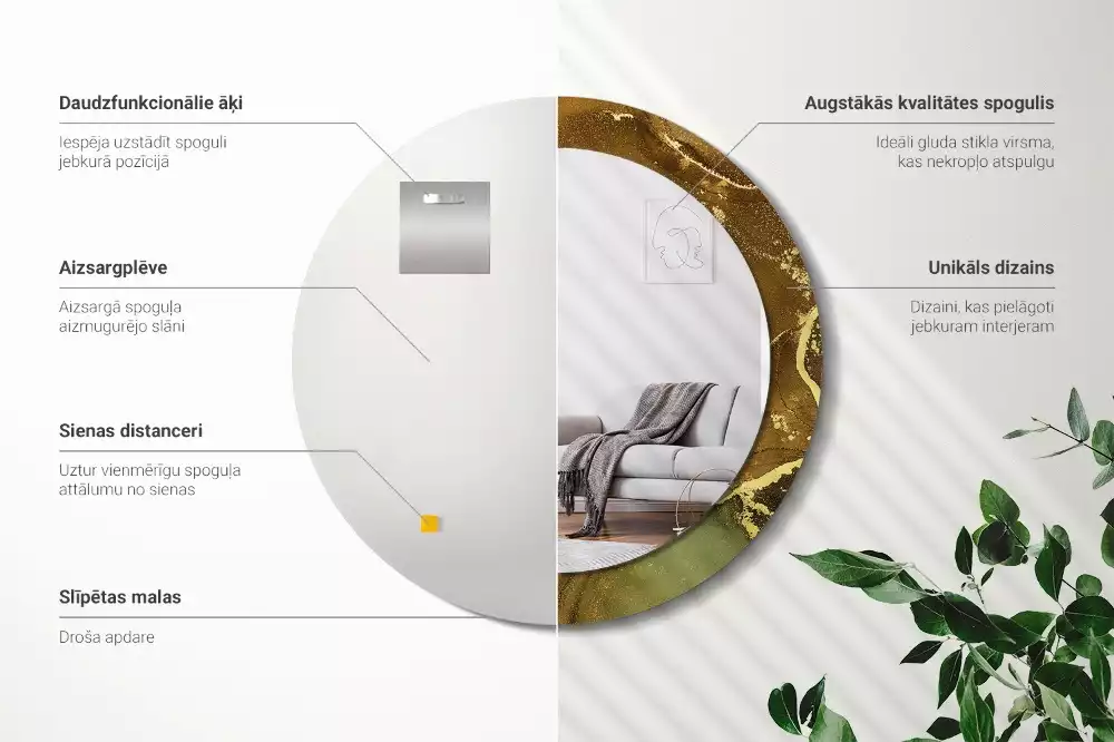 Lustro w ramie z metalicznym nadrukiem przedstawiającym okrągłe wiry