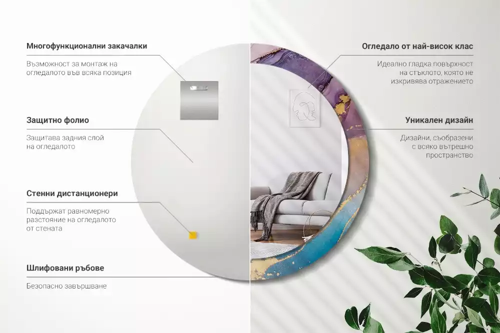 Lustro w okrągłej ramie z nadrukiem marmurowego kamienia