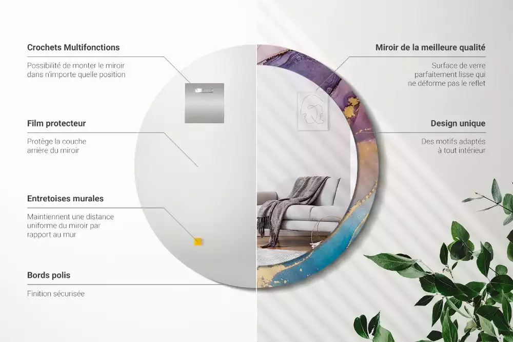 Lustro w okrągłej ramie z nadrukiem marmurowego kamienia