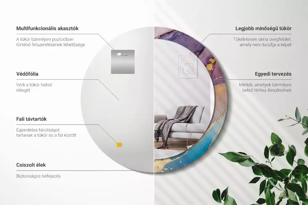 Lustro w okrągłej ramie z nadrukiem marmurowego kamienia