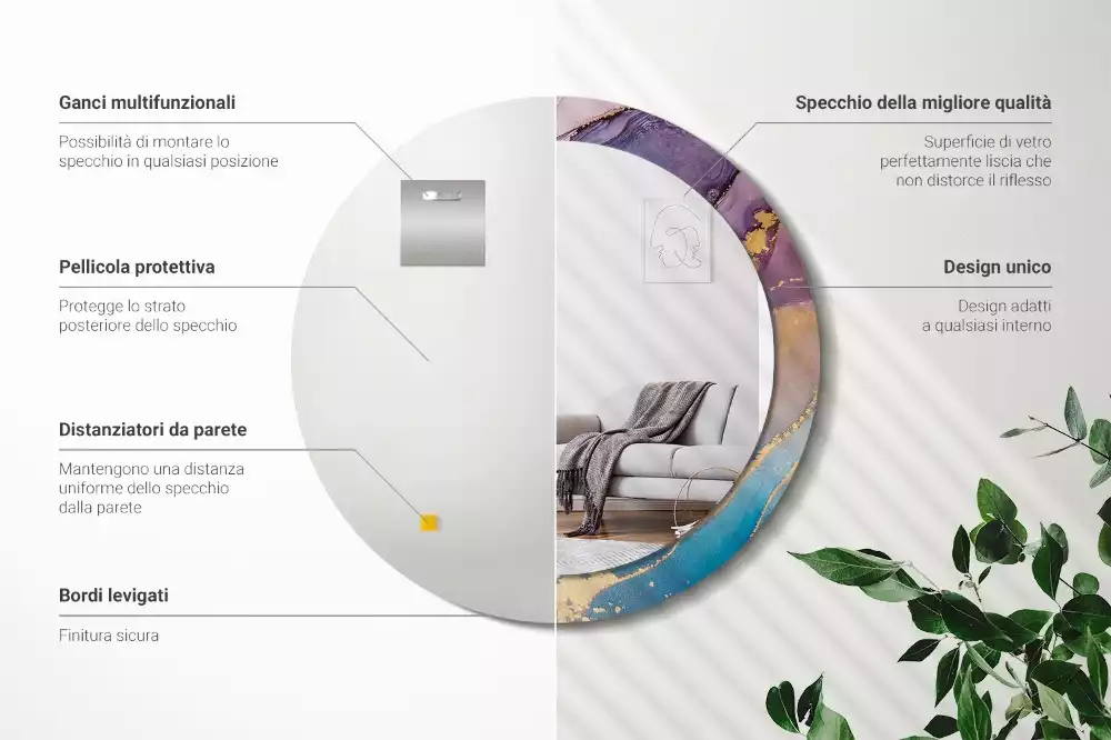 Lustro w okrągłej ramie z nadrukiem marmurowego kamienia