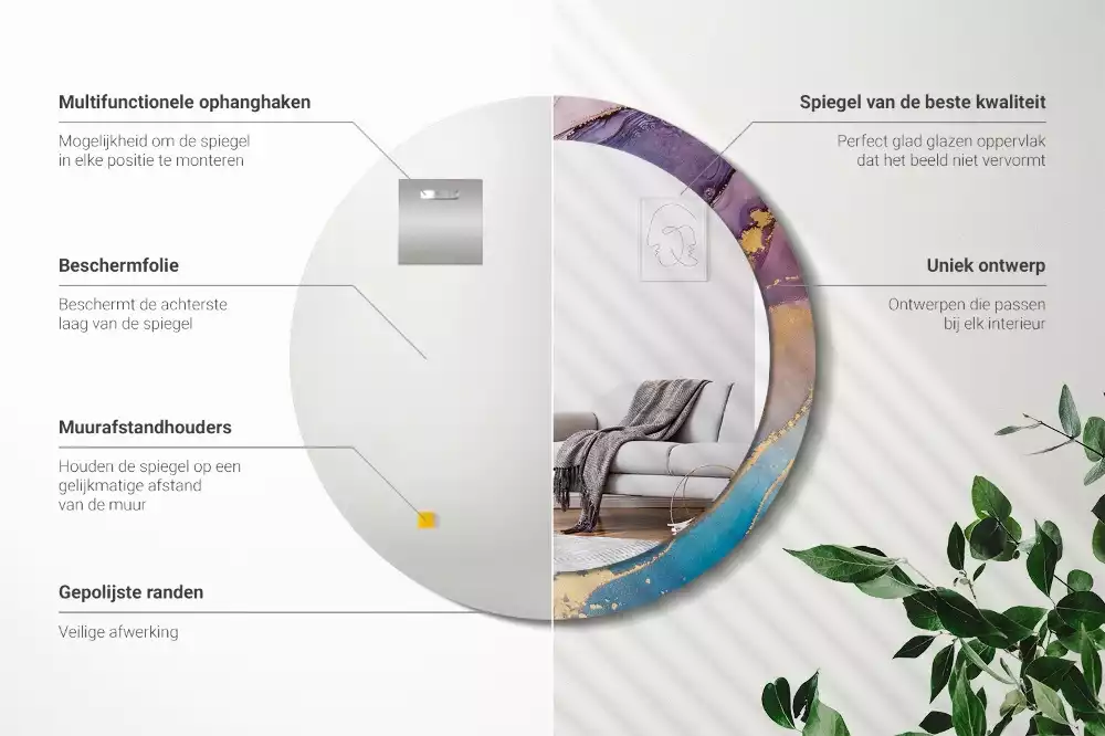 Lustro w okrągłej ramie z nadrukiem marmurowego kamienia