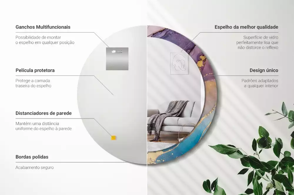 Lustro w okrągłej ramie z nadrukiem marmurowego kamienia