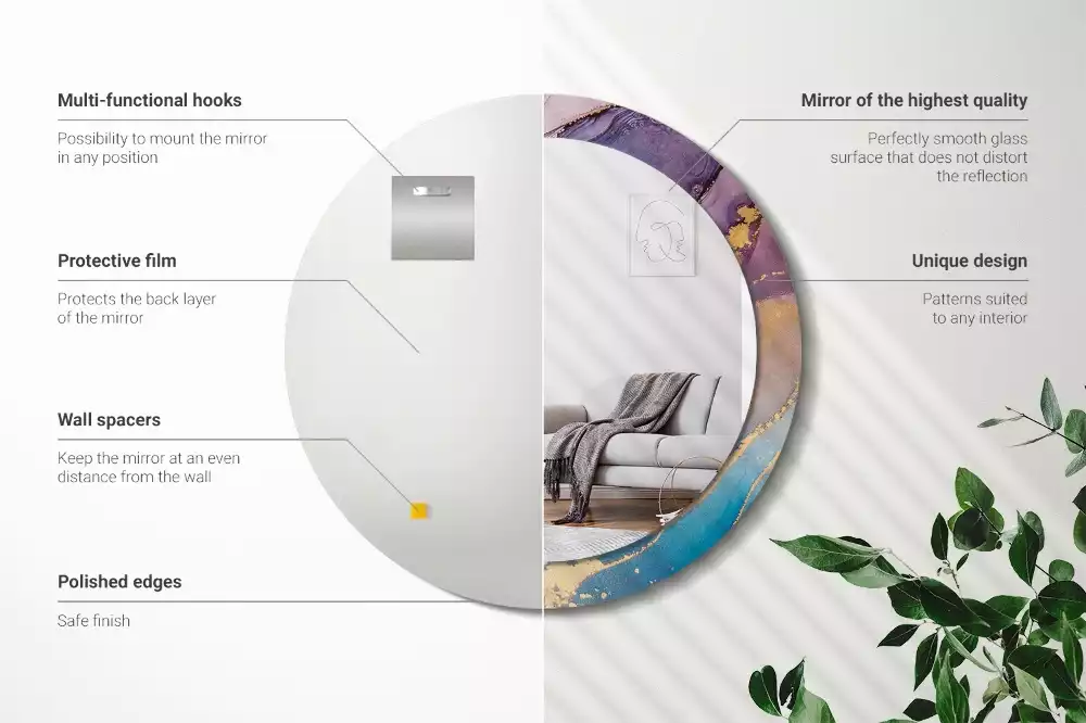 Lustro w okrągłej ramie z nadrukiem marmurowego kamienia