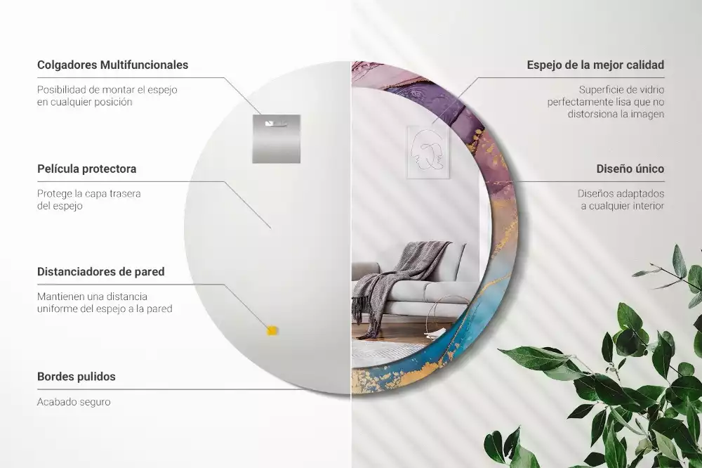 Lustro w okrągłej ramie z nadrukiem marmurowego kamienia