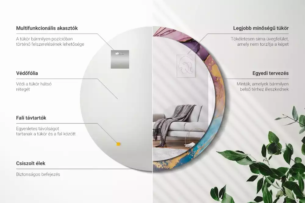 Lustro w okrągłej ramie z nadrukiem marmurowego kamienia