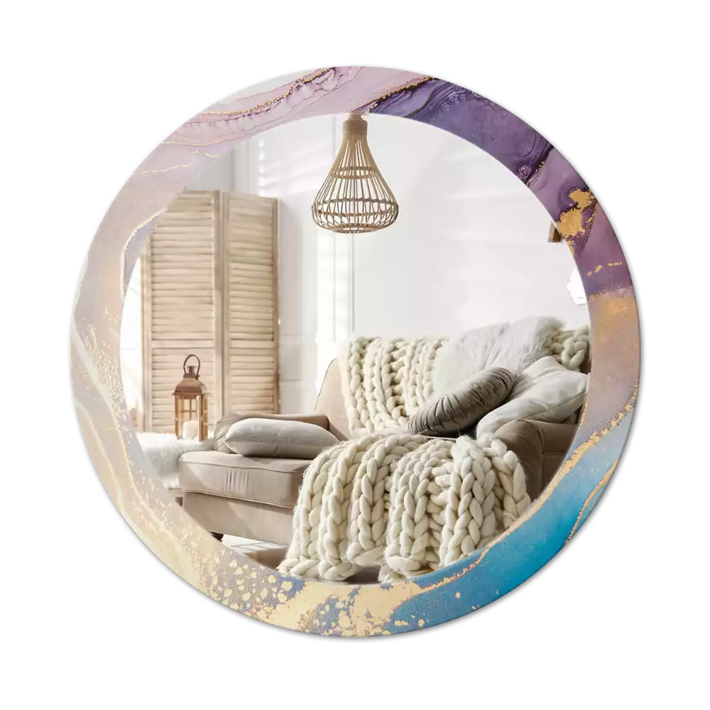 Lustro w okrągłej ramie z nadrukiem marmurowego kamienia