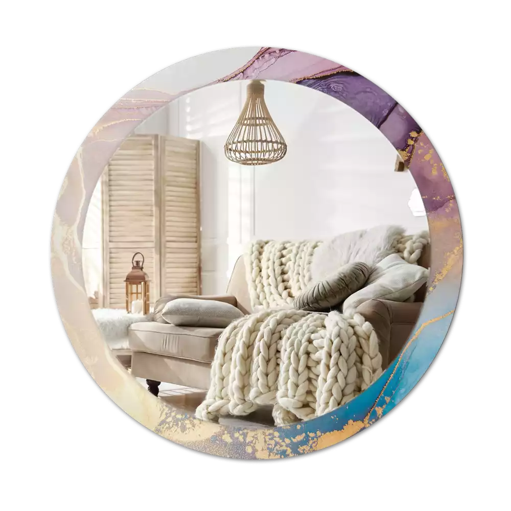 Lustro w okrągłej ramie z nadrukiem marmurowego kamienia