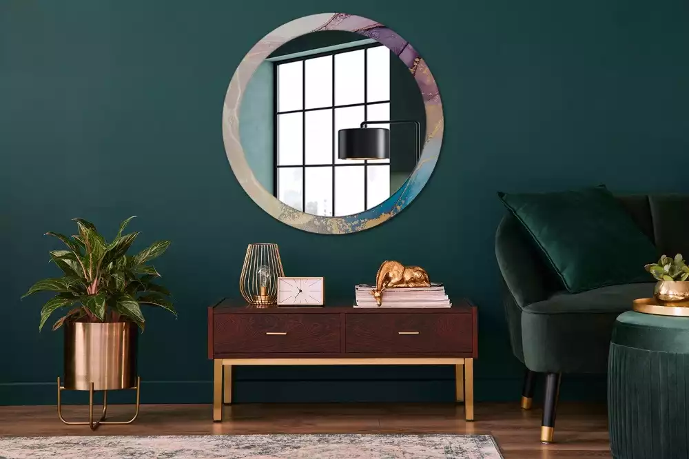 Lustro w okrągłej ramie z nadrukiem marmurowego kamienia