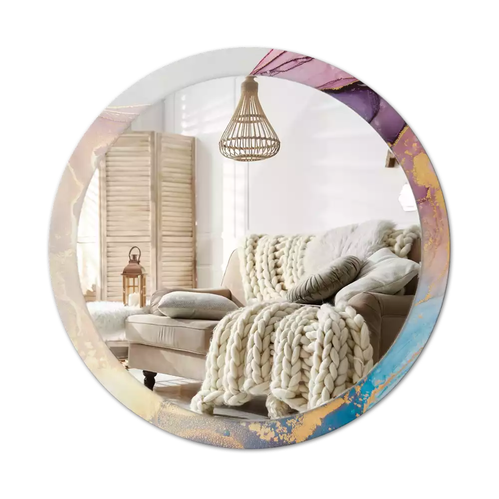 Lustro w okrągłej ramie z nadrukiem marmurowego kamienia