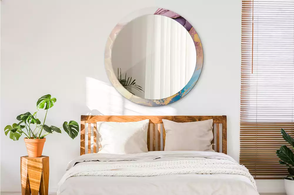 Lustro w okrągłej ramie z nadrukiem marmurowego kamienia