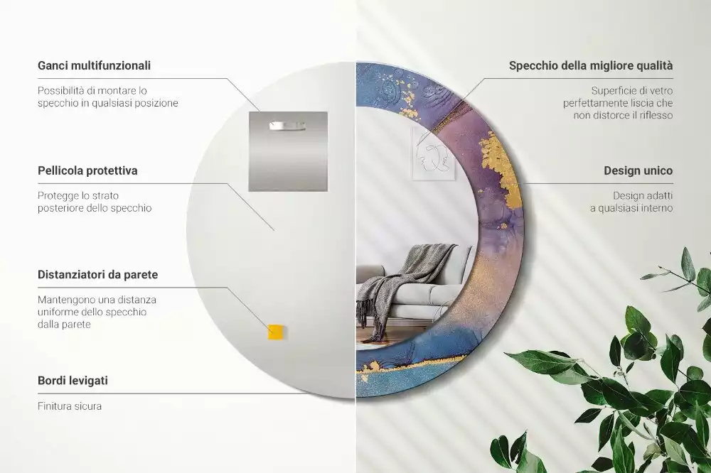 Lustro w okrągłej ramie z nadrukiem marmurowego kamienia