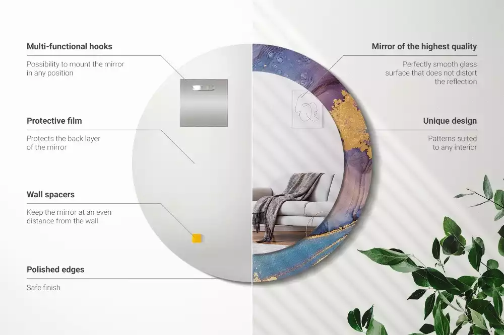 Lustro w okrągłej ramie z nadrukiem marmurowego kamienia