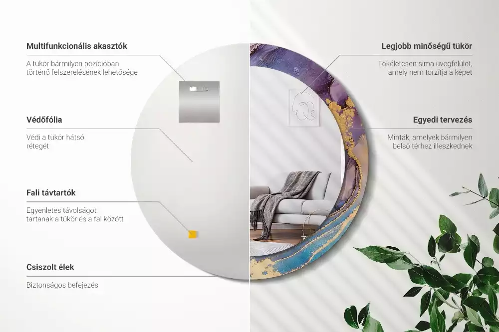 Lustro w okrągłej ramie z nadrukiem marmurowego kamienia