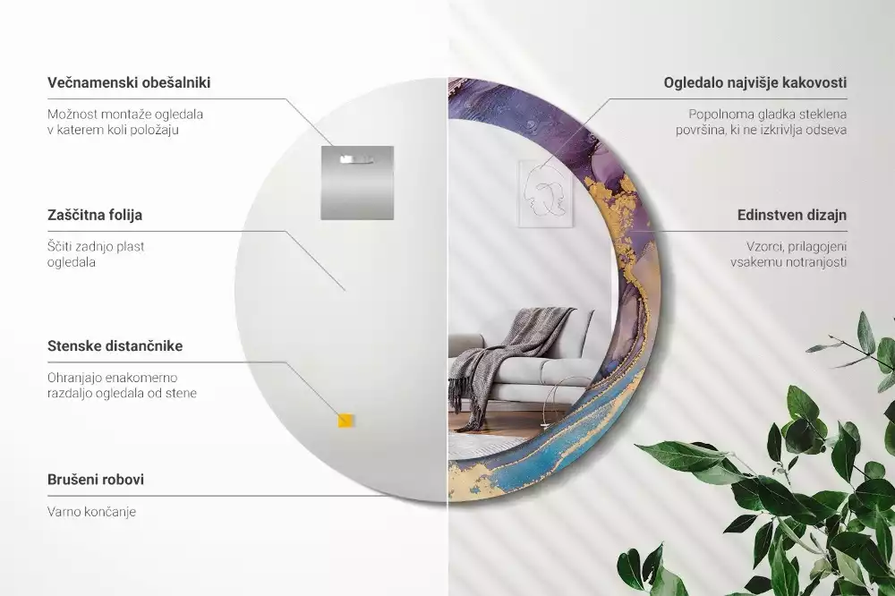 Lustro w okrągłej ramie z nadrukiem marmurowego kamienia