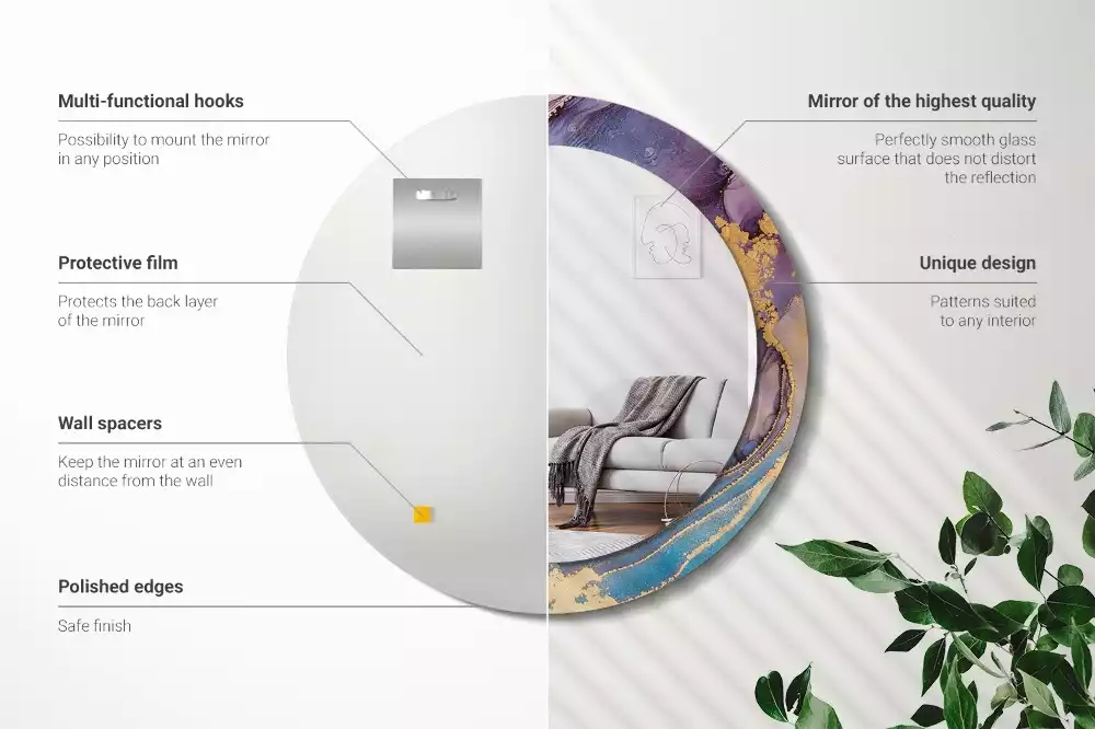 Lustro w okrągłej ramie z nadrukiem marmurowego kamienia