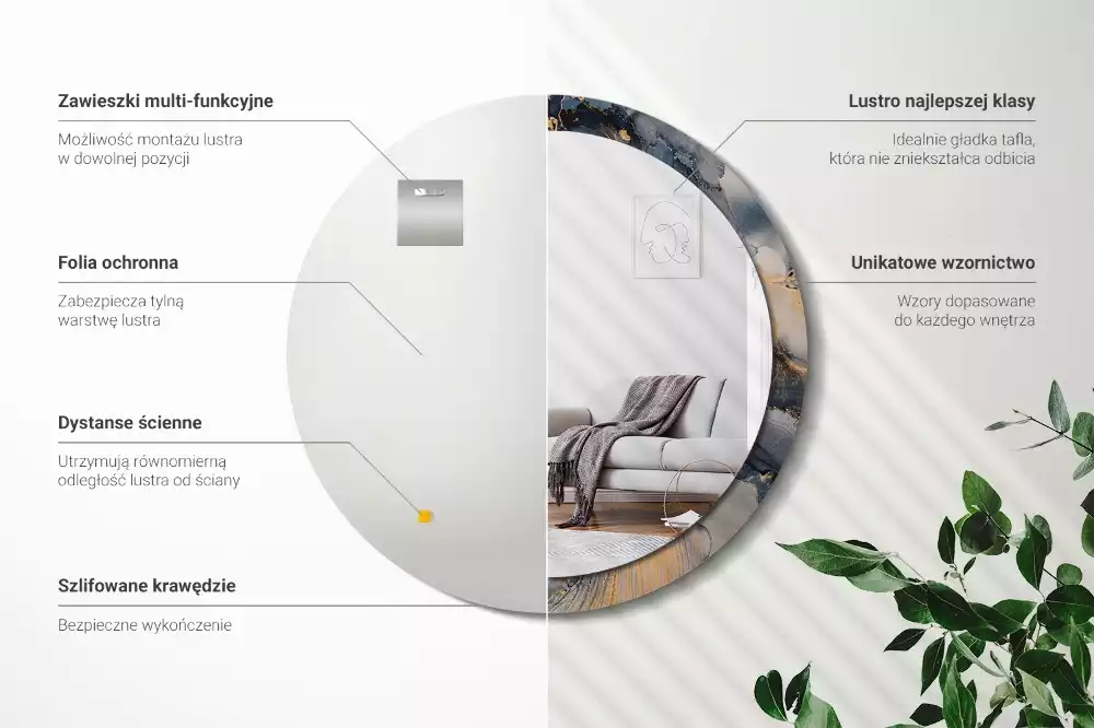 Lustro z drukowaną ramką w motywie abstrakcyjnych farb