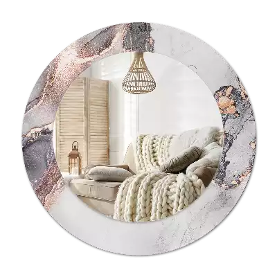 Lustro w ramie z nadrukiem o okrągłym kształcie z abstrakcyjnym motywem marmuru