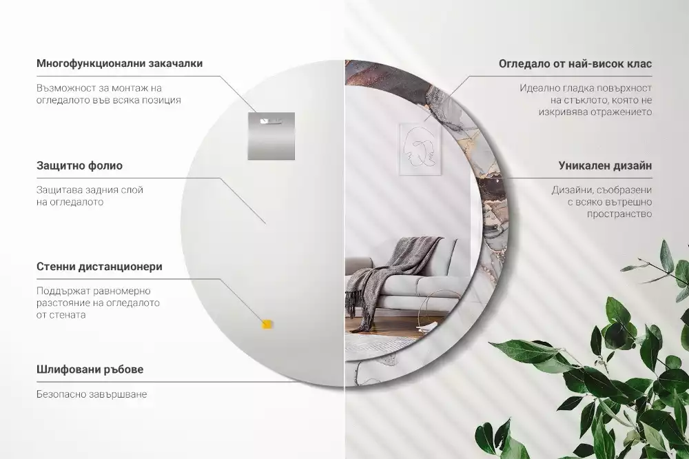 Lustro w ramie z nadrukiem o okrągłym kształcie z abstrakcyjnym motywem marmuru