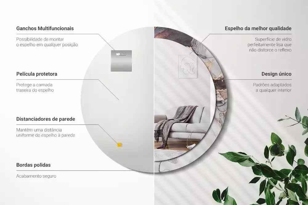 Lustro w ramie z nadrukiem o okrągłym kształcie z abstrakcyjnym motywem marmuru