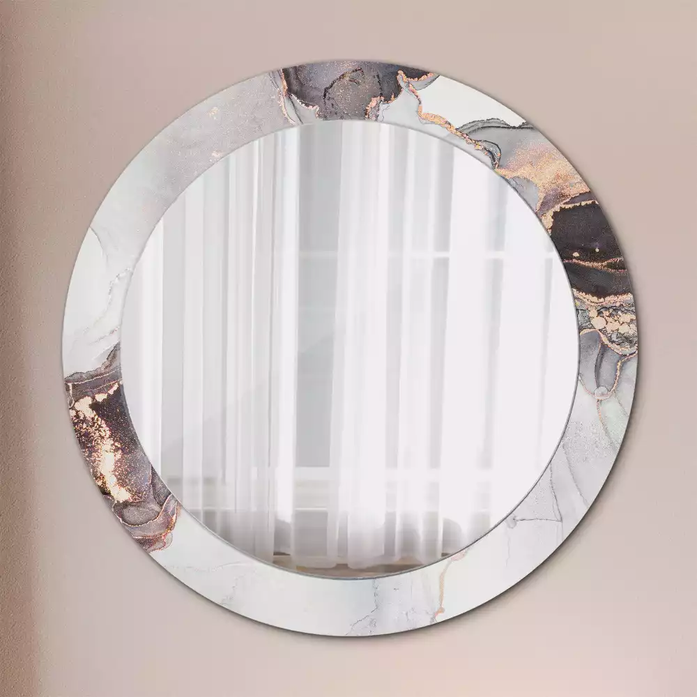 Lustro w ramie z nadrukiem o okrągłym kształcie z abstrakcyjnym motywem marmuru
