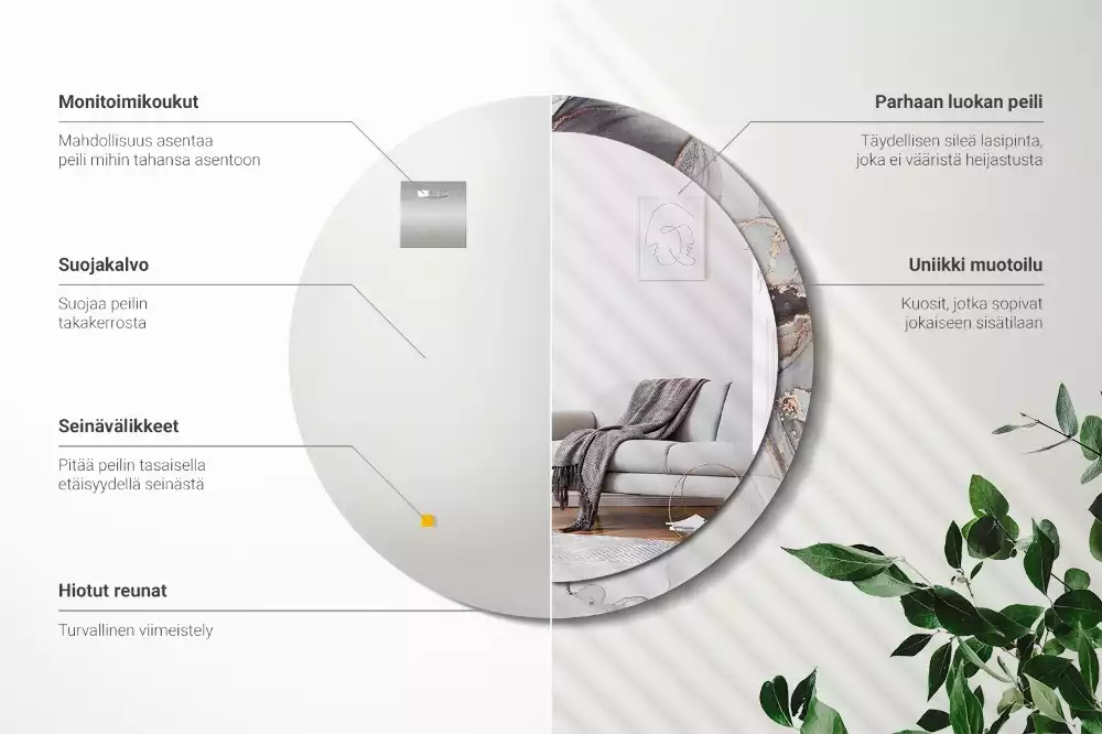 Lustro w ramie z nadrukiem o okrągłym kształcie z abstrakcyjnym motywem marmuru