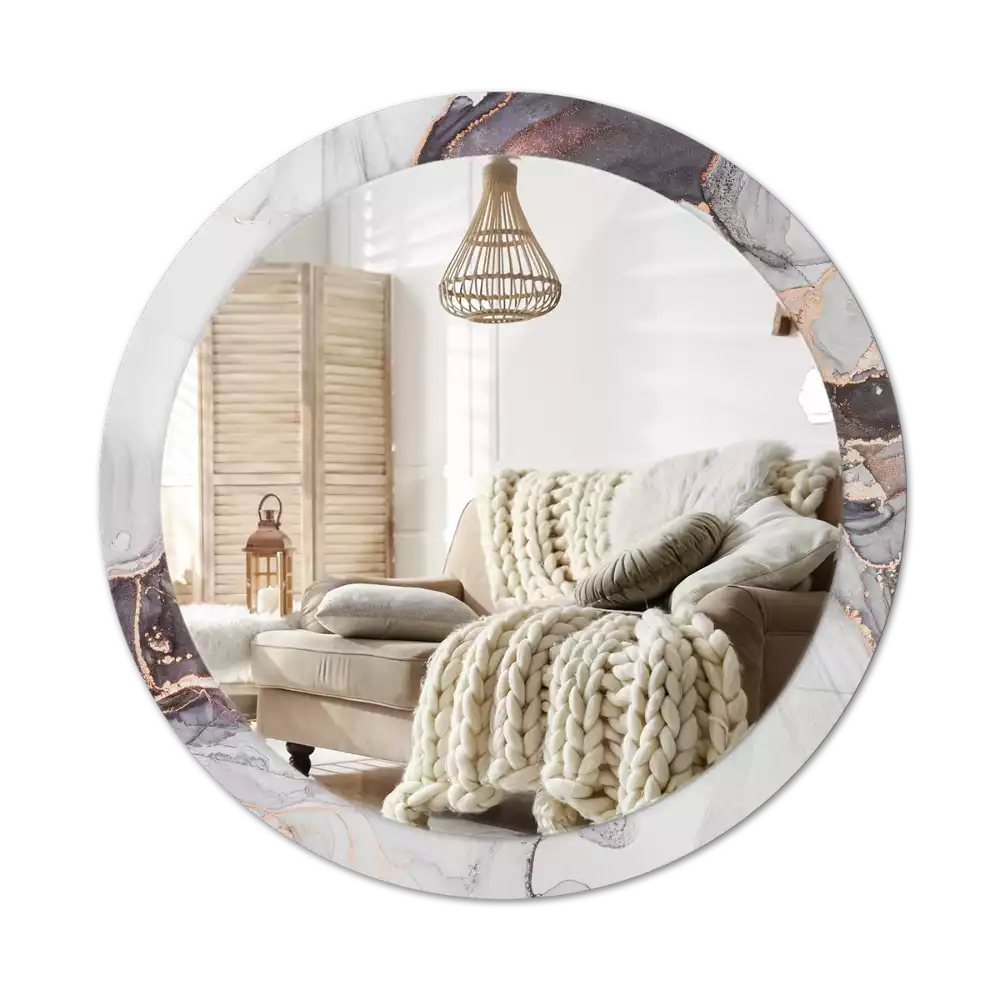 Lustro w ramie z nadrukiem o okrągłym kształcie z abstrakcyjnym motywem marmuru