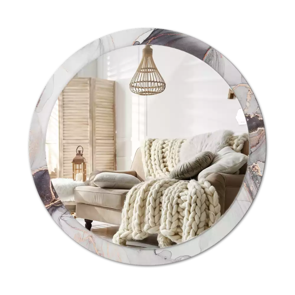 Lustro w ramie z nadrukiem o okrągłym kształcie z abstrakcyjnym motywem marmuru