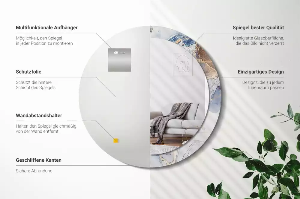 Lustro z okrągłą ramką z nadrukiem o motywie abstrakcyjnej sztuki