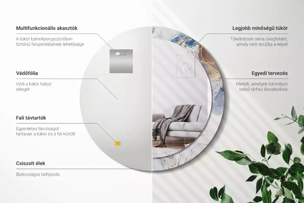 Lustro z okrągłą ramką z nadrukiem o motywie abstrakcyjnej sztuki